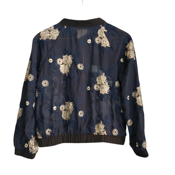 PPLA Starlit Woven Bomber Size Medium Mesh Navy Blue Embellished Zip Jacket - Picture 11 of 11